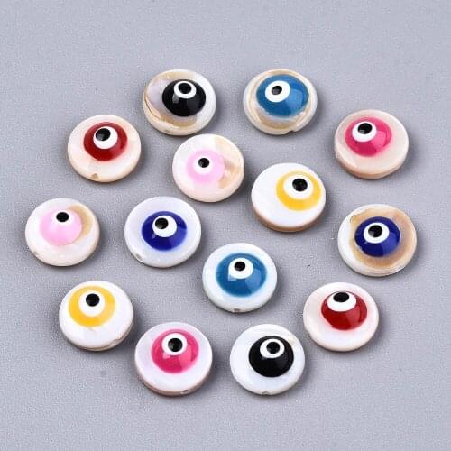 50pcs/bag 9mm Natural Freshwater Shell Beads Round Flat Loose Beads for Bracelet Jewelry Making DIY Crafts Supplies Mixed Color