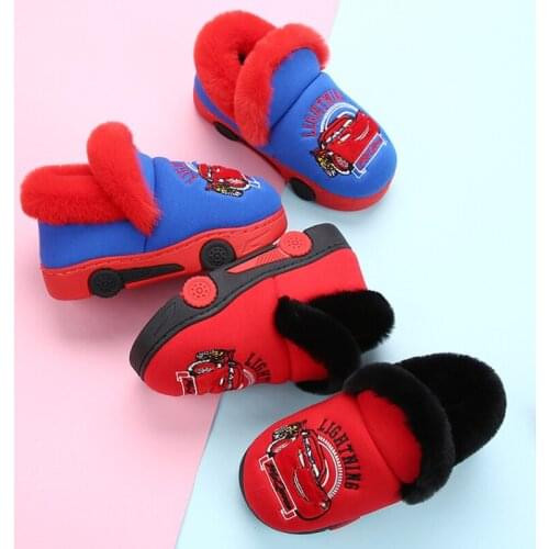Childrens Cartoon Lightning Car Wheel Bag Heel Thickened Autumn Winter Cotton Mop Boys' Cartoon Plush Warm Cotton Shoes