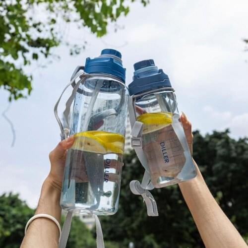 Water Bottle Leakproof Detachable Drinking Straw Eco-friendly 1000/2000ML Plastic Water Space Bottle for Sports