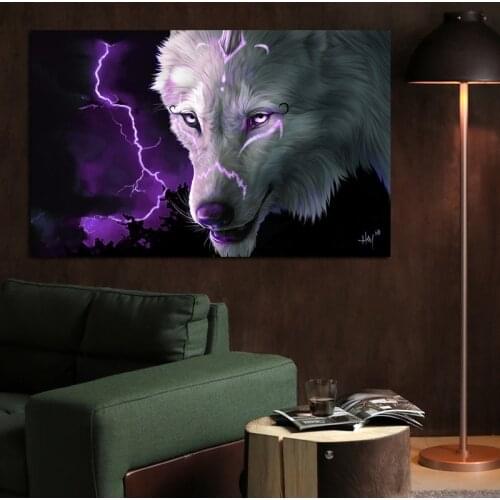 Canvas Painting Purple Wolf Animal Wall Art Picture Animal Poster Nordic Picture For Living Room Frameless