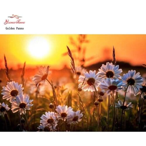 GOLDEN PANNO Diamond Painting Full Square 5D Diy Daimond Embroidery Diamant Mosaic Sale rhinestones pictures Sunset flowers 03