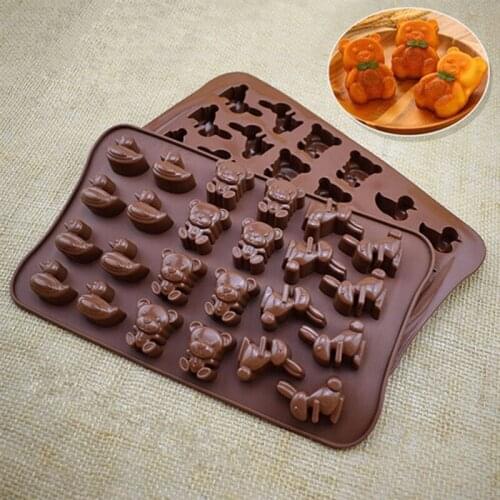 Brown 24 Even Grid Rabbit Duck Bear Silicone Cake Mold Chocolate Diy Cute Cartoon Animal Silicone Mold
