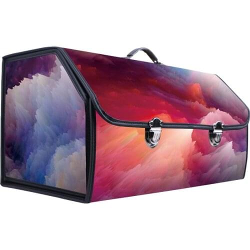 Printing Car Trunk Storage Box With Lock PU Leather Car Organizer Waterproof Folding Stowing Tidying Auto Box Customizable