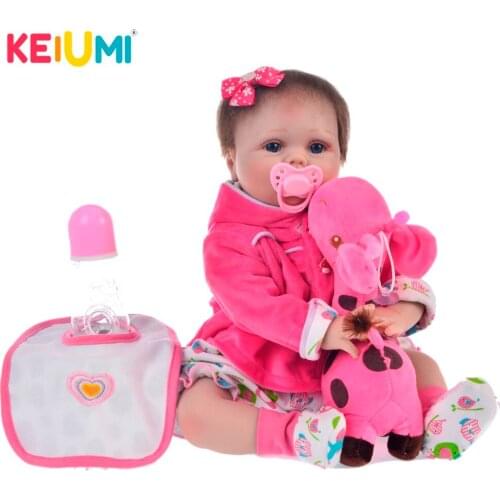KEIUMI 22'' Reborn Silicone Bonecas Soft Vinyl Cloth Body Reborn Baby Dolls Realistic Baby Girl For Fashion Newborn Doll Gifts