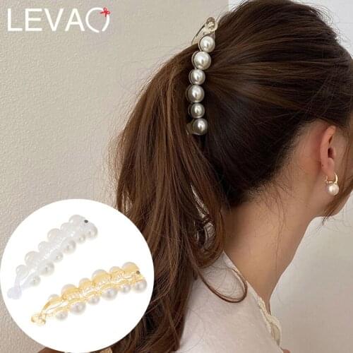 Levao 10CM Pearl Hairpin Barrette Elegant Simple Banana Clip For Women 2021 New Hair Accessories Headwear Washing Tool