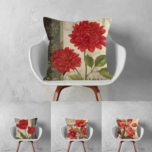 Linen Flower Pattern Pillow Cover Vintage Country Pillow Decor Cover Home Case Chair Bed Pillowcase Cushion Sofa Decoration R8T3
