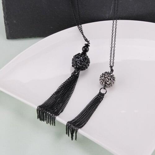 Fashion silver color jewelry copper choker womens Long necklace black Tassels chain pendants gift for women bohemian Chokers