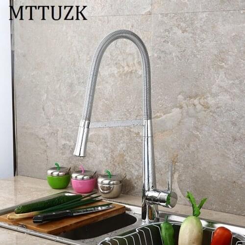 MTTUZK Pull Out Kitchen Faucet Chrome Spring Faucet Brass Brusehd Nickel Cold Hot Water Mixer Tap Swivel Faucet Torneira Cozinha