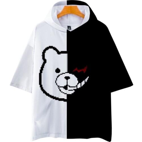 T-shirt hoodie Projectile breaking black and white bear print T Shirt Men O Neck Mens splice T Shirt Summer Cool harajuku