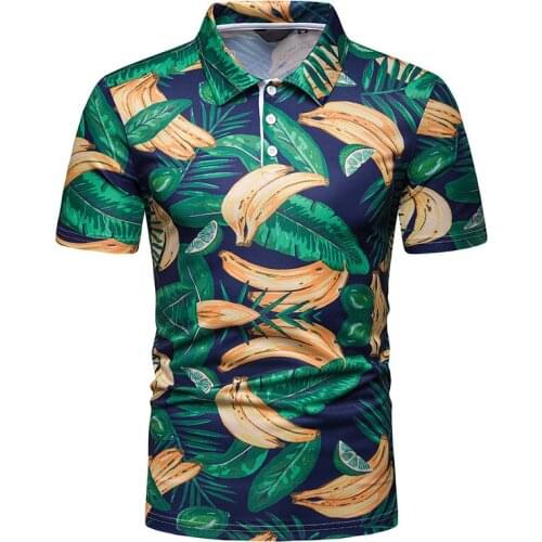 2019 summer mens banana print short-sleeved lapel t-shirt Korean casual clothes M-XXL
