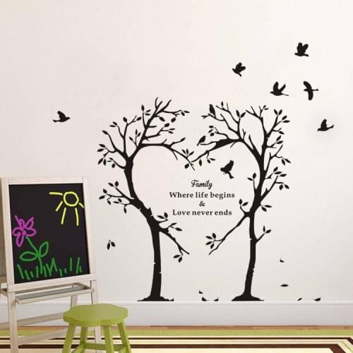 Family Heart Tree Wall Vinyl Decals Flying Birds Wall Murals Family Love Removable Tree Wall Sticker Living Room Decor AJ512