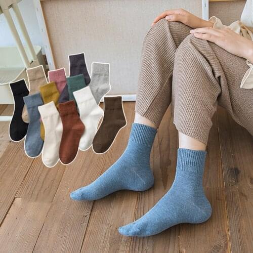 Cotton Women Socks 12 Solid Colors Black White Red Pink Green Ribbed Top Elegant Casual Harajuku Short Style 1 Pack