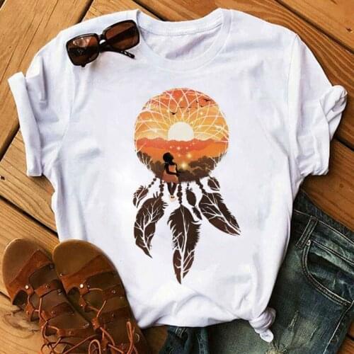 New Funny Women T Shirt Landscape Dream Catcher Printed Tops Female Casual Short Sleeve Tee Shirts Women Graphic T-shirt Tops