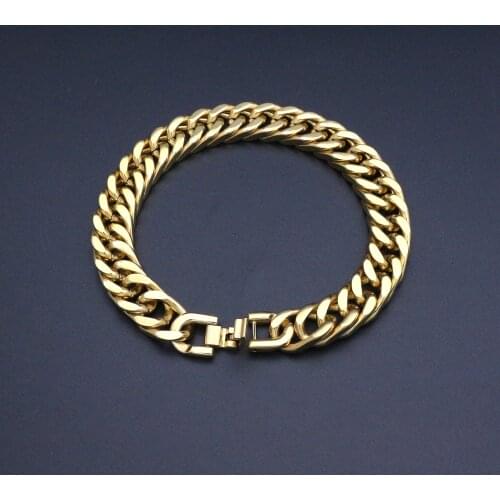 New Fashion Men Bracelet 12MM&21CM Cuban Chains & Links Bracelet Stainless Steel Gold Color Bangle Bracelet For Male Best Gift