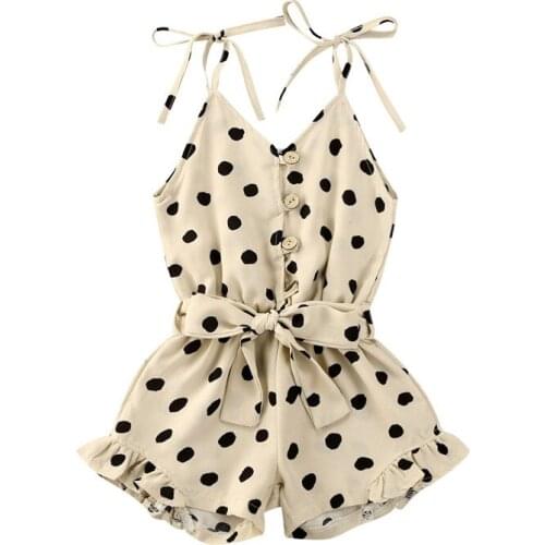 1-6Y Summer Infant Baby Girls Dots Print Rompers Overalls 4 Colors Sleeveless Button Lace Up Strap Jumpsuits Fashion Outfits