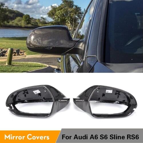 Carbon Fiber Full Replacement Rearview Mirror Caps With Side Assist for Audi A6 2012 - 2015 S6 RS6 2013 - 2016 Sedan 4-Door