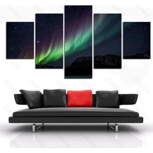 Poster Black Sky Multi-Colored Northern Lights Wall Art Decoration Canvas Painting for Living Room and Bedroom Frameless Style