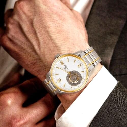 RUNOSD Mens watch luxury hollow miyota mechanical movement sapphire crystal stainless steel butterfly buckle 8312G