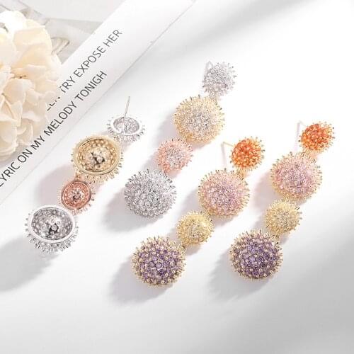 New Exaggerated Metal Circle Gem Long Color Fashion Stud Earrings Elegant Sweet Simple European And American New Ear Jewelry