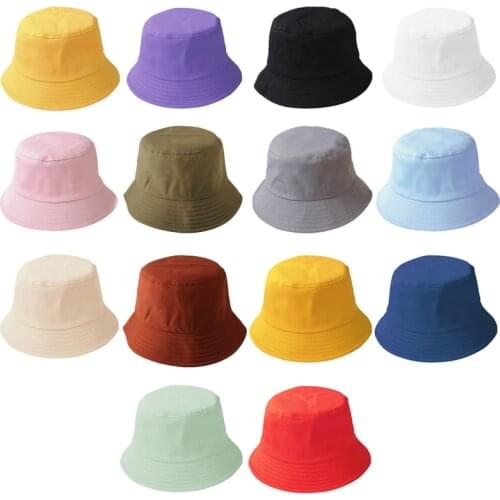 Korean Adult Kids Summer Foldable Bucket Hat Solid Color Hip Hop Wide Brim Beach UV Protection Round Top Sunscreen Fisherman Cap