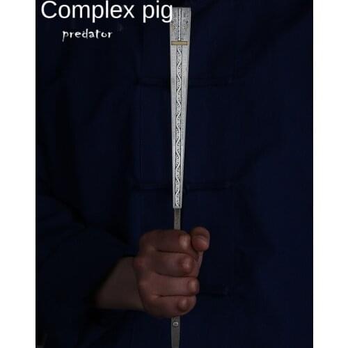 Warring States Gluttonous Pattern Titanium Alloy Folding Fan Taiji Kung Fu Custom Carving Steel Rib Tactical Self-Defense Gift