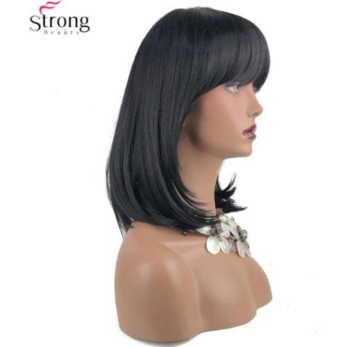 StrongBeauty Womens Synthetic Wigs Hair Black/Brown Medium Straight Hair Neat Bang Style Natura Wig Capless