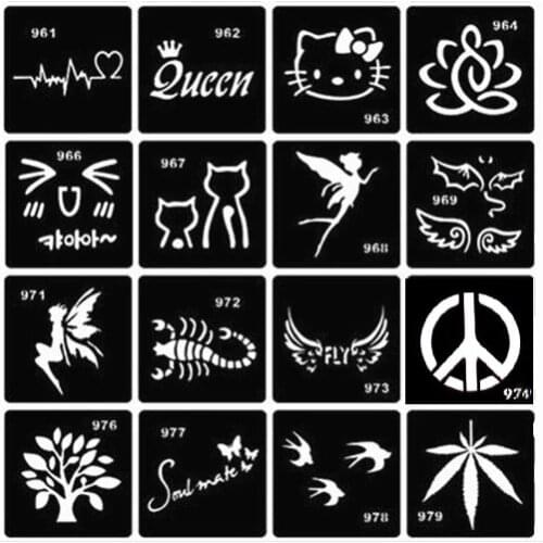 30pcs/set 6*6cm Tattoo Stencil Smiling Face Cat Flower Airbrush Stencil for Painting Henna Stencil Tattoo Pochoirs