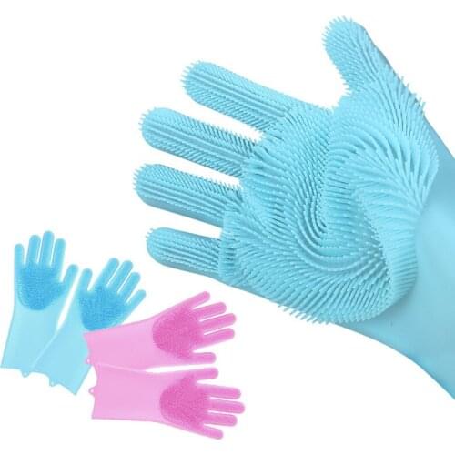 Magic Silicone Dishwashing Gloves Scrubbing Cleaning Dish Wash Silicone Reusable Sponge Gloves Housekeeping Scrubbing Gloves