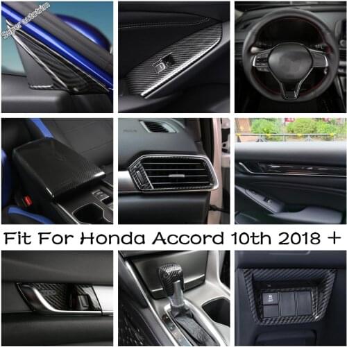 Carbon Fiber Look AC Vent / Speaker Tweeter / Window Lift / Door Handle Bowl Cover Trim Fit For Honda Accord 10th 2018 - 2021
