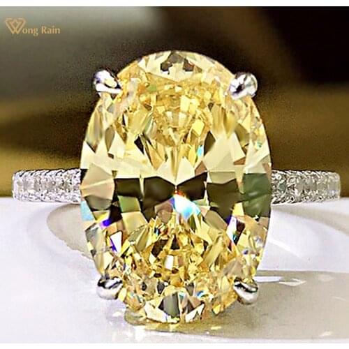 Wong Rain 925 Sterling Silver Oval Cut Citrine Pink Sapphire Created Moissanite Wedding Engagement Classic Rings Fine Jewelry