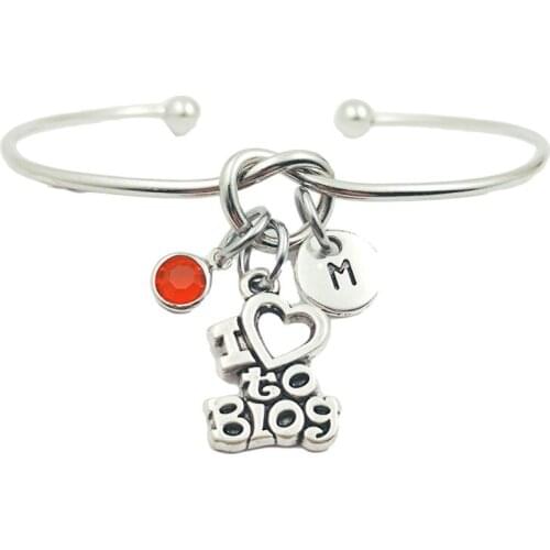 I Love To Blog Creative Initial Letter Monogram Birthstone Adjustable Bracelet Fashion Jewelry Women Gift Pendant