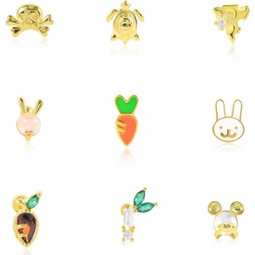 Aide 925 Sterling Silver Rabbit Carrot Tortoise Cute Small Stud Earrings for Women CZ Cartilage Piercing Earring Jewelry oorbel