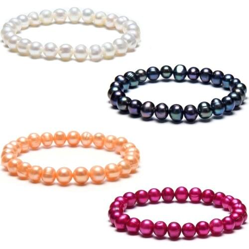 Beritafon Natural 8-9mm Freshwater Pearl Stretch Bracelet Gift For Women or Girls