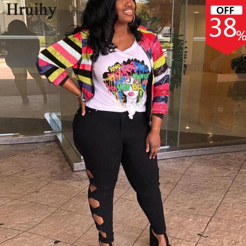 Colorful Stripes Jackets Fashion New Arrival Sequins Short Outfit Jaket Women Casual Long Sleeve Plus Size Chaquetas De Mujer