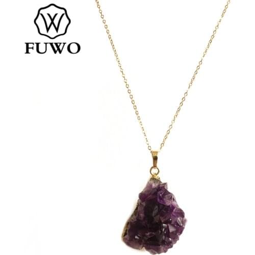 FUWO Female Elegant Natural Amethysts Necklace Pendant Charm Gold Chain Choker Necklaces for Women Jewelry Wholesale NC272