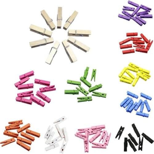 100pcs Christmas Decoration Hemp Clips Candy Color DIY Handmade Wooden Clips For Photo Clips Clothespin Craft Home Wedding Decor