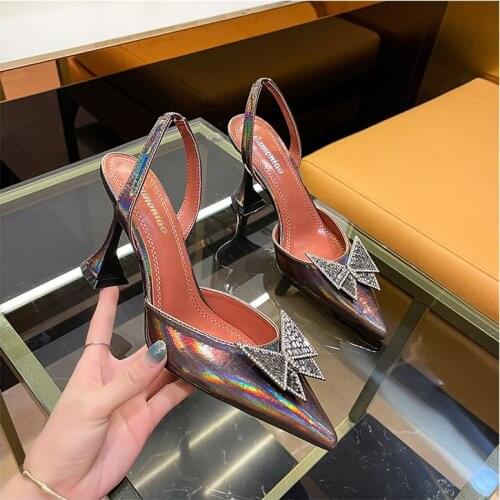2021 Womens Shoes Fashionable Rhinestone Sping Sandal Butterfly Clasp Slippers Wine Glass Heel Pointed Sandals 34-42