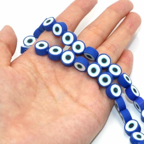 40pcs 10mm Blue Evil Eye Beads Polymer Clay Spacer Loose Beads for Jewelry Making DIY Bracelet Accessories