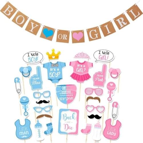 Boy or Girl Banner and Gender Reveal Photo Props Decorations for Baby Shower Gender Reveal Party Pregnancy Announcement
