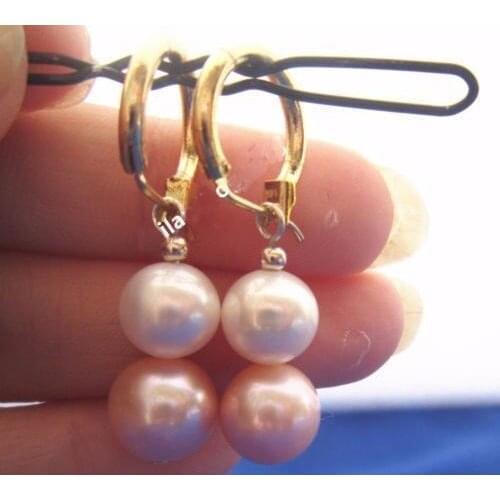 Noblest Natural Pink With White South Sea Pearl Swing Earrings 14k/20 Gold