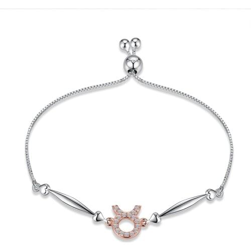 SILVERHOO 925 Sterling Silver Constellation Bracelet For Women Clear CZ Taurus Charm Bracelets Jewelry Trendy Birthday Gift