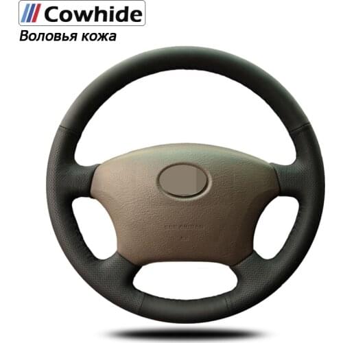Handsewing Black Genuine Leather Steering Wheel Covers For Toyota Land Cruiser Prado 120