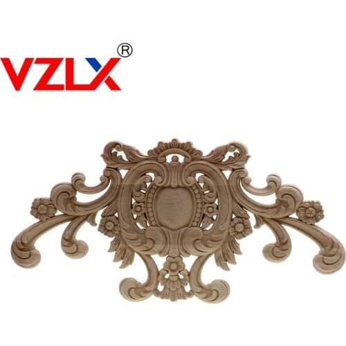VZLX Decorative Wood Appliques Intage Unpainted Wood Carved Corner Applique Frame For Home Furniture Wall Cabinet Door Decor