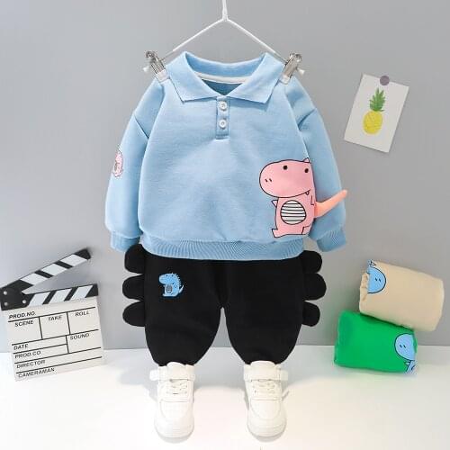 Childrens warm and velvet sweater suit boys and girls cute cartoon clothes autumn and winter baby clothes childrens clothes