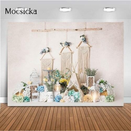 Garden Flowers Market Photography Backdrop Adventure Tent Newbron Kids 1st Birthday Portrait Photo Background Baby Shower Prop