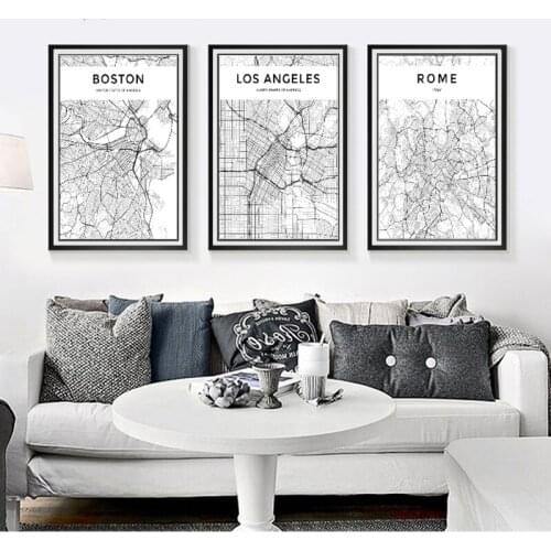 World City Map New York Tokyo Paris Black and White Art Canvas Poster Prints Nordic Style Painting Picture for Living Room Decor