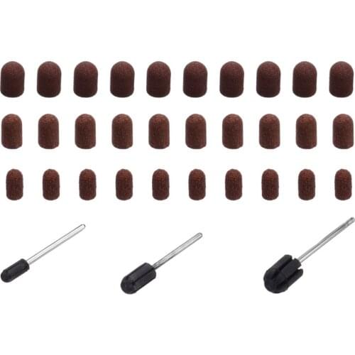 10Pcs 3 Sizes 5*11mm/7*13mm/10*15mm Sanding Caps Nail Drill Accessories Nail Care Abrasive Caps With Mandrel