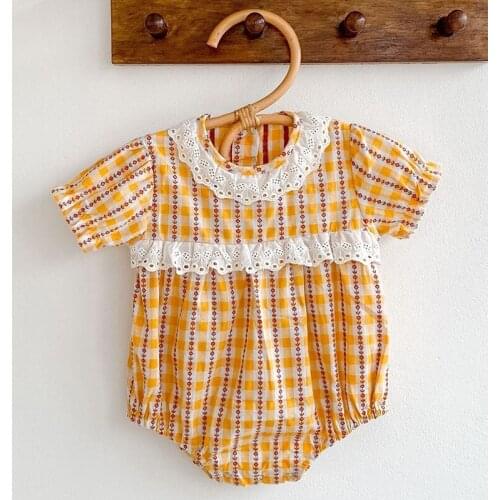 Toddler Baby Girl Rompers Lattice Cotton Short Sleeve Summer Newborn Baby Girls Clothes Infant Baby Girls Jumpsuit
