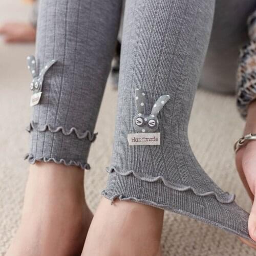 Soft and Comfortable New Korean Style Rabbit Ears Double-Layer Curled Edge Childrens Leggings for Fall/winter Cotton Vertical