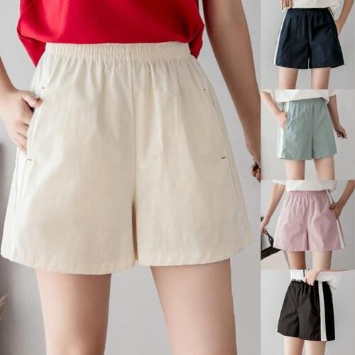 Summer Women Shorts Casual Striped Elastic High Waist Loose Wide Leg Short Women Solid Color Plus Size Woman Short femme shorts